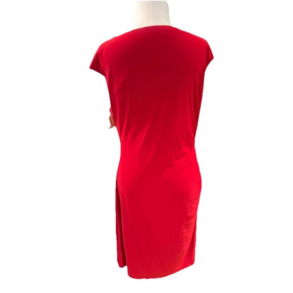 NWT Dressbarn Sheath Dress Womens Size 14 Red Sleeveless Cowl Neck Ruched Waist - Picture 5 of 9